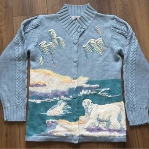 Vintage Storybook Knit Sweater Cardigan Size S Embroidered “Northern Lights”